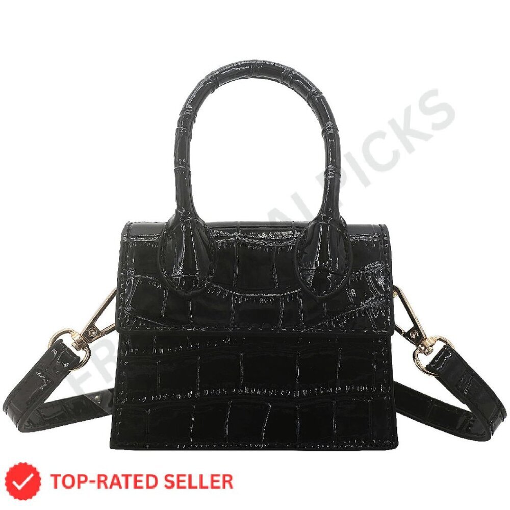 Mini Crossbody Bag Vegan Leather Flap Purse Top Handle Clutch Handbag